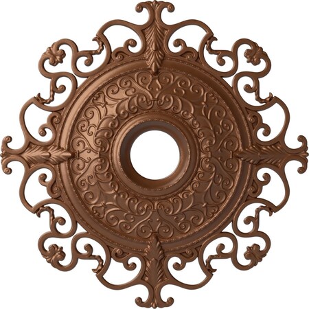 Ekena Millwork Orleans Ceiling Medallion (Canopies up to 8 1/4"), 38 3/8"OD x 6 5/8"ID x 2 7/8"P, Polished Copper CM38OLPOS